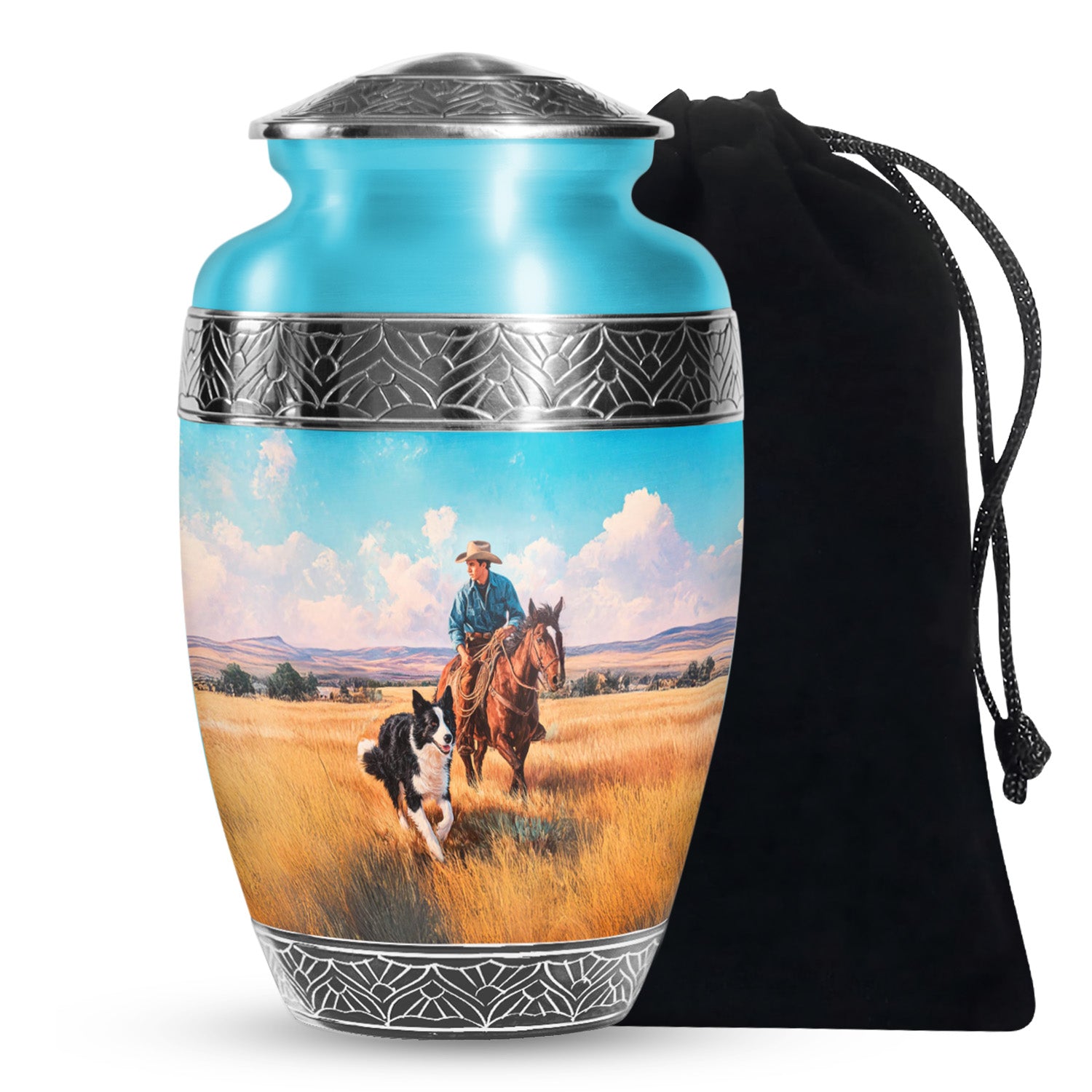 Cowboy Dog Memorial Urn - Western Cremation Urn For Burial