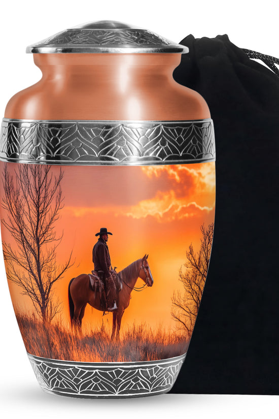 Cowboy Burial Urns For Ashes - Orange Memorial Urns For Pet Ashes