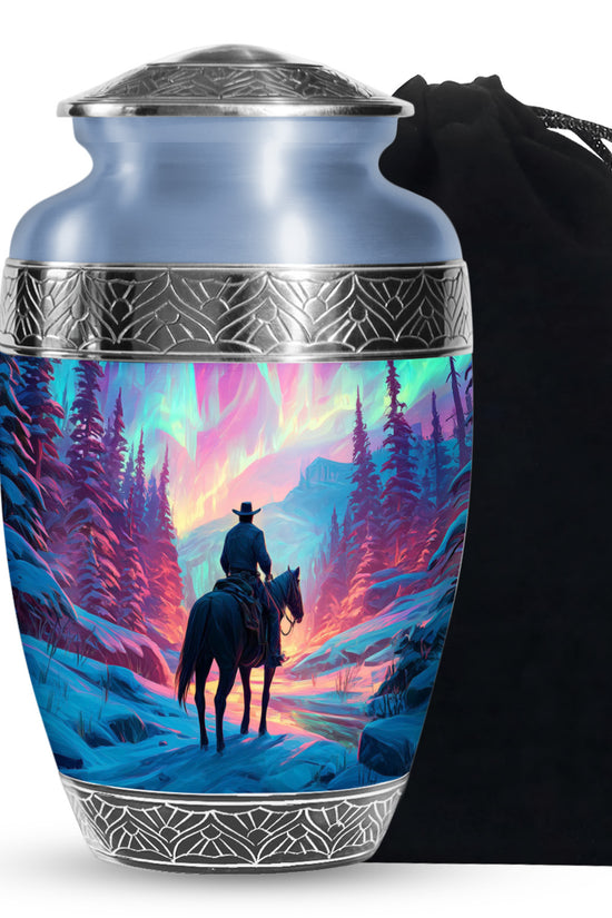 Colorful Cowboy Landscape Funeral Urn - Artistic Cowboy Cremation Urn For Men