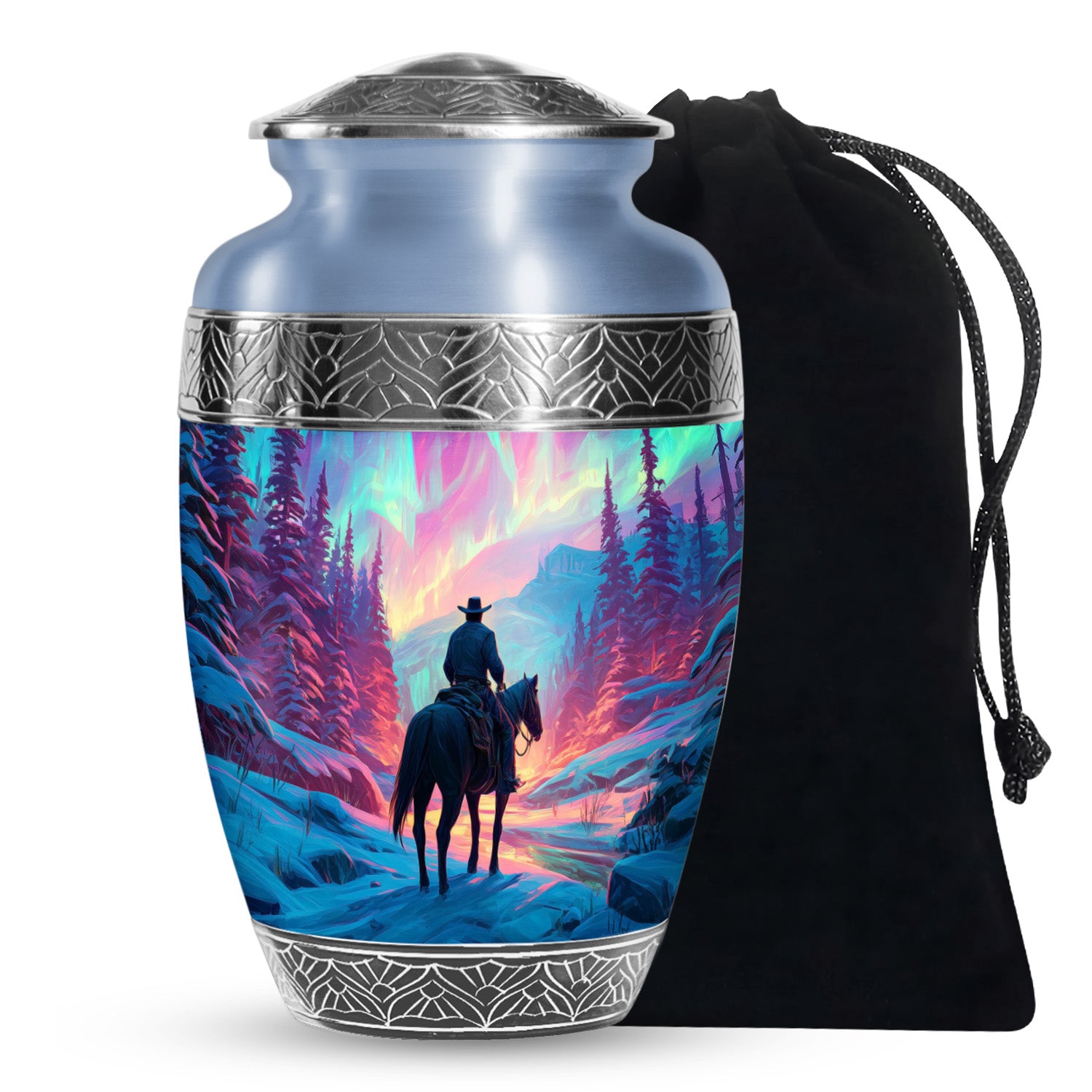Colorful Cowboy Landscape Funeral Urn - Artistic Cowboy Cremation Urn For Men