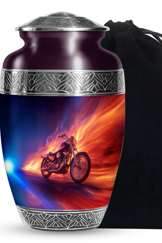 Flaming Motorcycle Urn - Biker Cremation Urn For Human Ashes