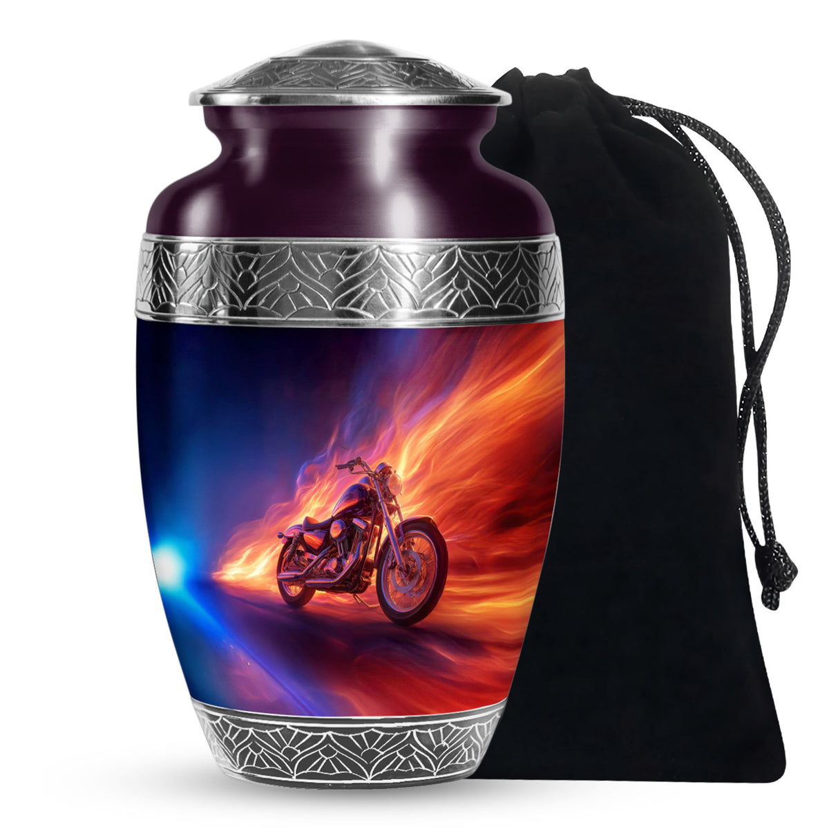 Flaming Motorcycle Urn - Biker Cremation Urn For Human Ashes