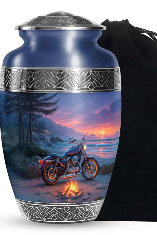 Sunset Beach Motorcycle Cremation Urn - Bonfire Memorial Urn For Dad