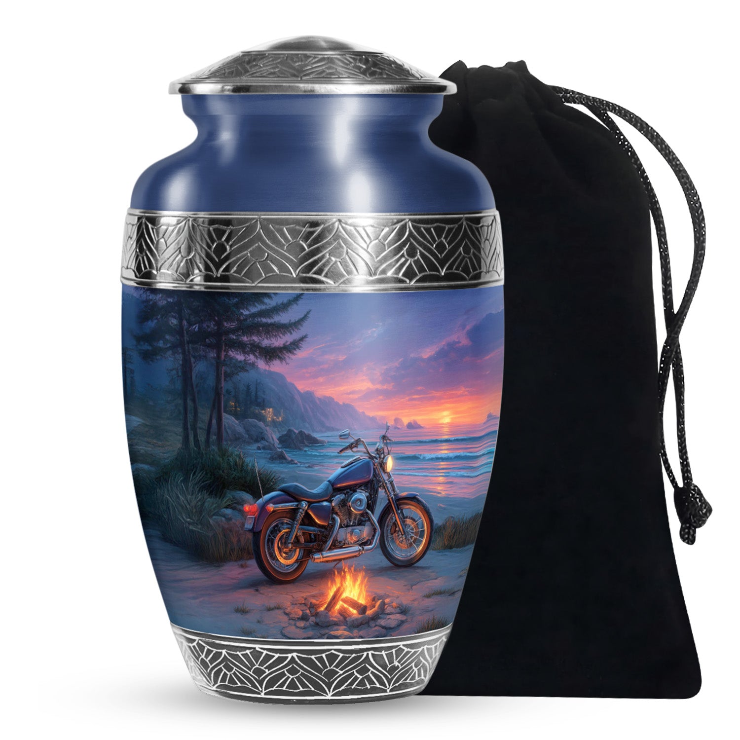 Sunset Beach Motorcycle Cremation Urn - Bonfire Memorial Urn For Dad