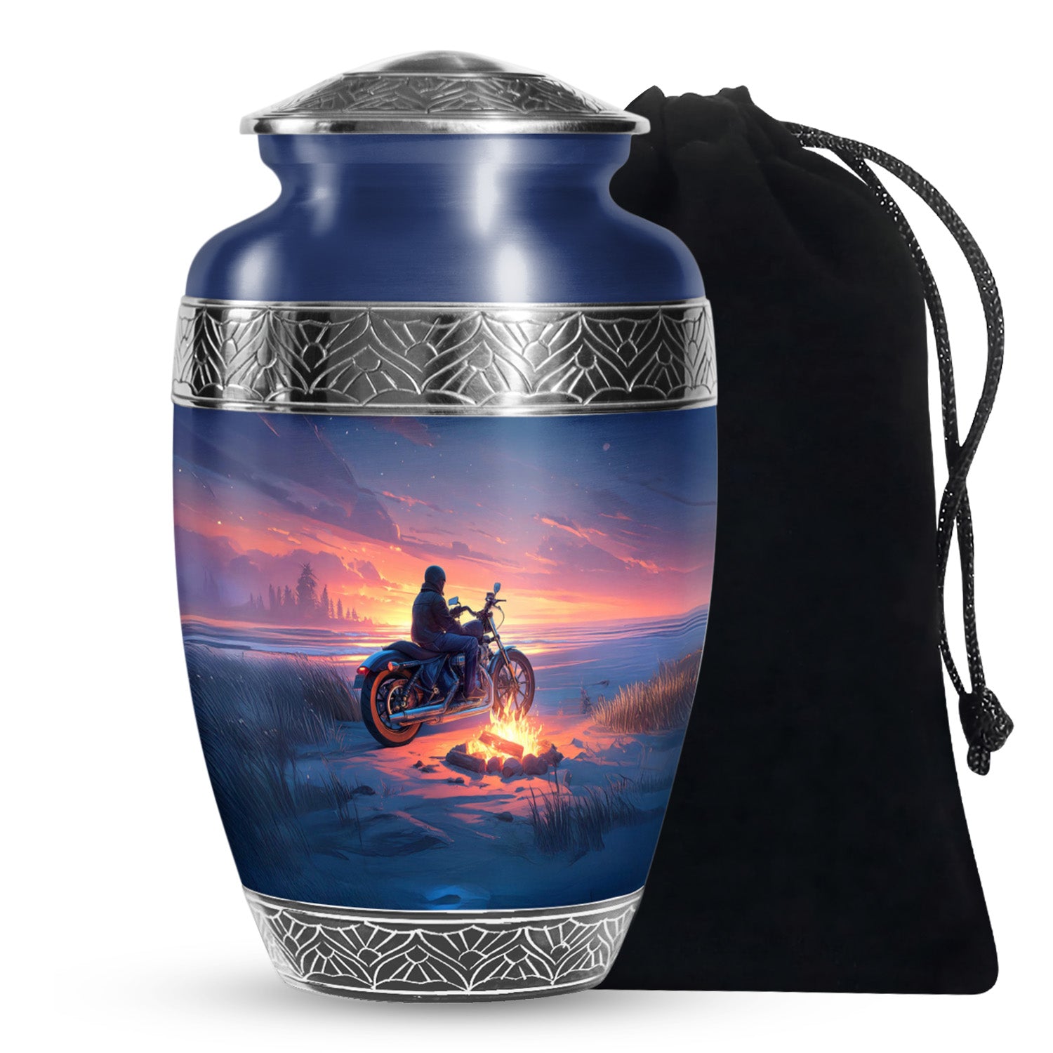 Sunset Motorcycle Rider Cremation Urn - Bonfire Funeral Urn For Loved Ones