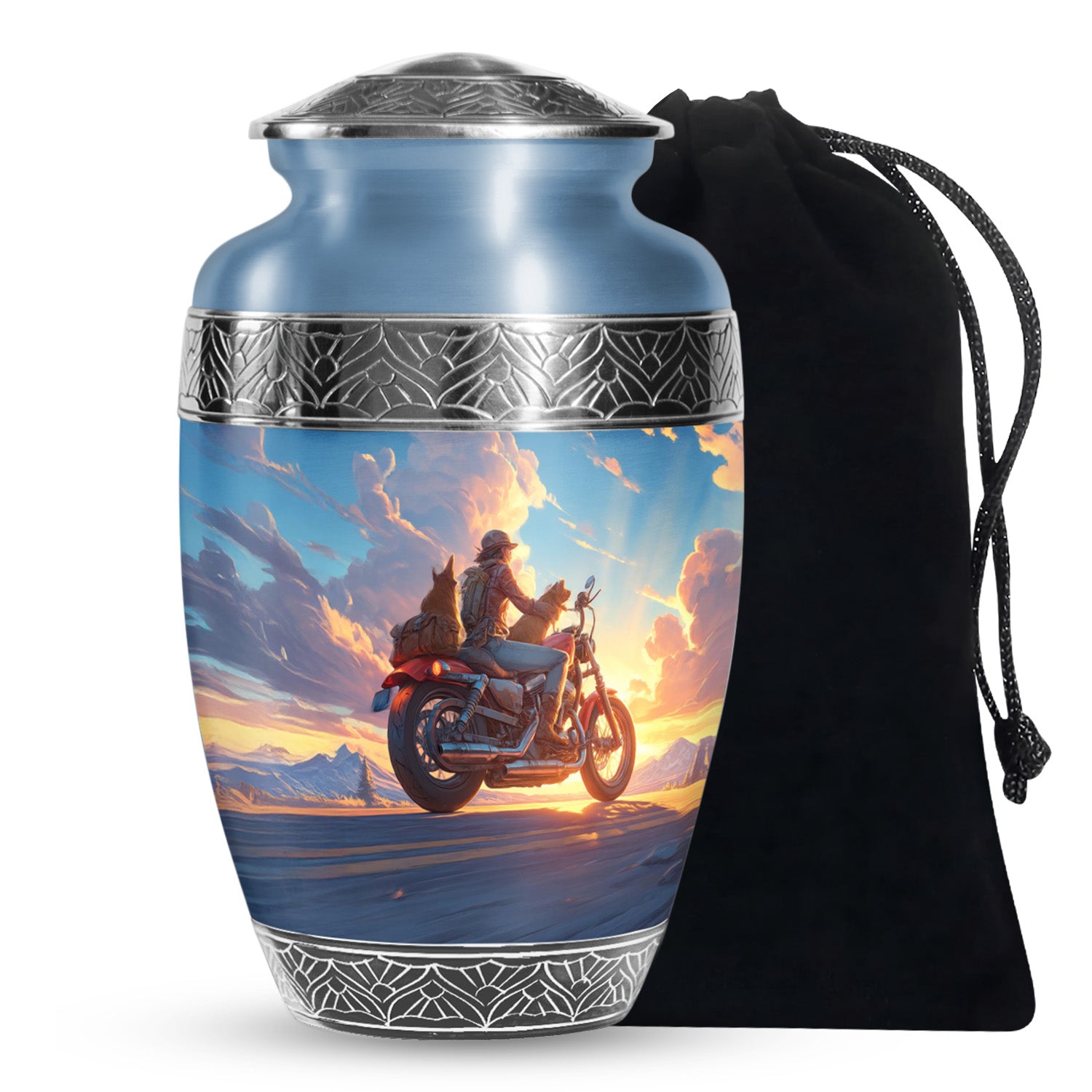 Sunset Bike Ride Memorial Urn - Beautiful Mountain Funeral Urn For Men