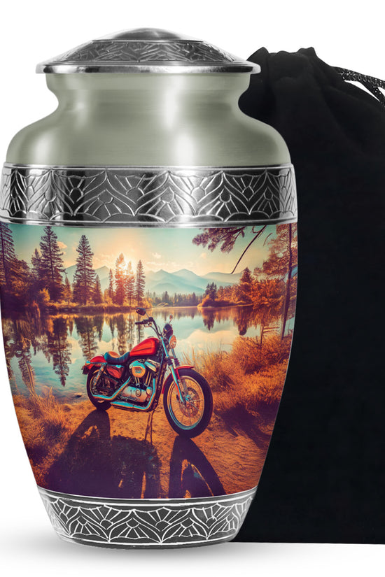 Mountain Lake Bike Funeral Urn - Cremation Urn For Adult Ashes