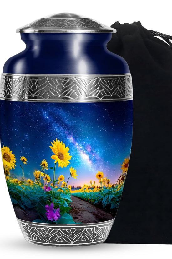 Sunflower Field Cremation Urn - Galaxy Theme Memorial Urn For Ashes