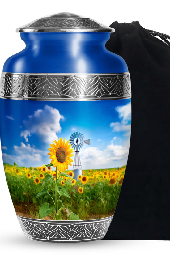Beautiful Sunflower Farm Urn - Windmill Cremation Urn For Adults Ashes