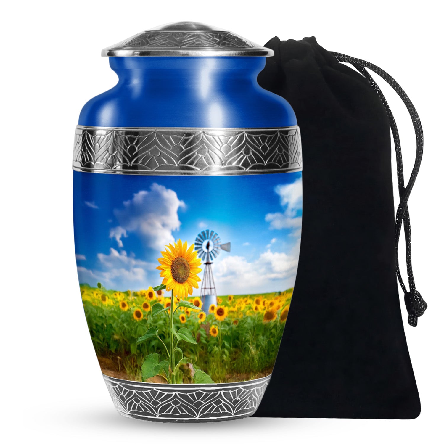 Beautiful Sunflower Farm Urn - Windmill Cremation Urn For Adults Ashes