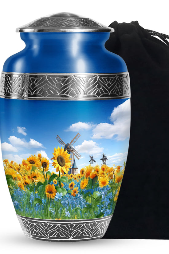Sunflower Garden Funeral Urn - Blue Sky Memorial Urn For Adult Male & Female Ashes