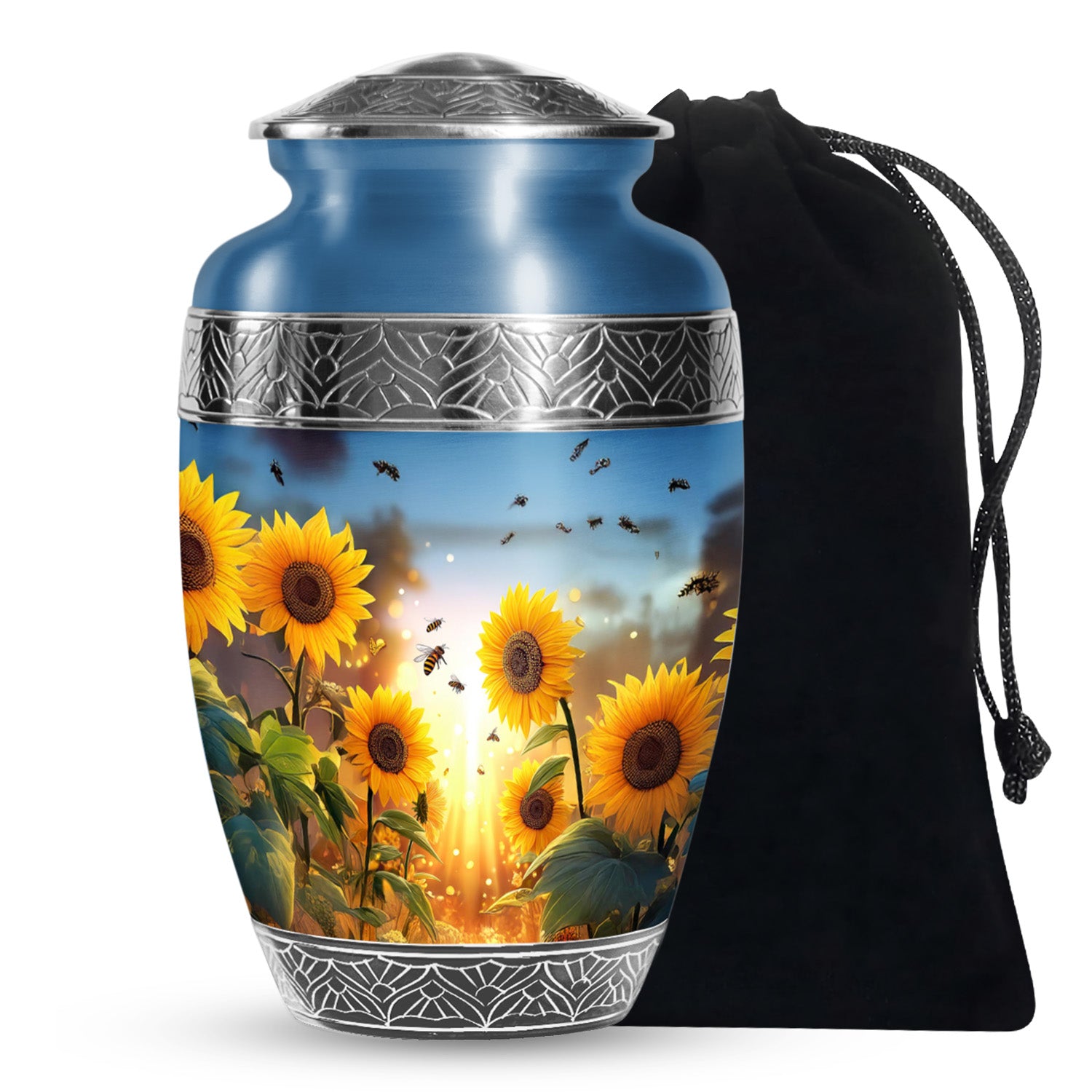 Sunflower Bee Memorial Urn - Sunset Cremation Urn For Ashes