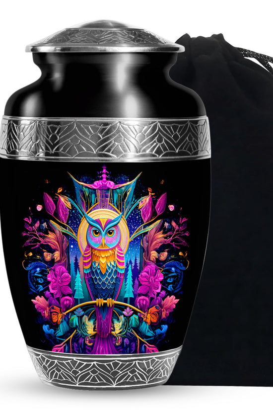 Colorful Owl Memorial Urn - Artistic Cremation Urn For Ashes