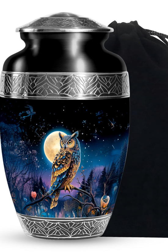 Beautiful Moonlight Cremation Urn - Night Owl Memorial Urn For Adults
