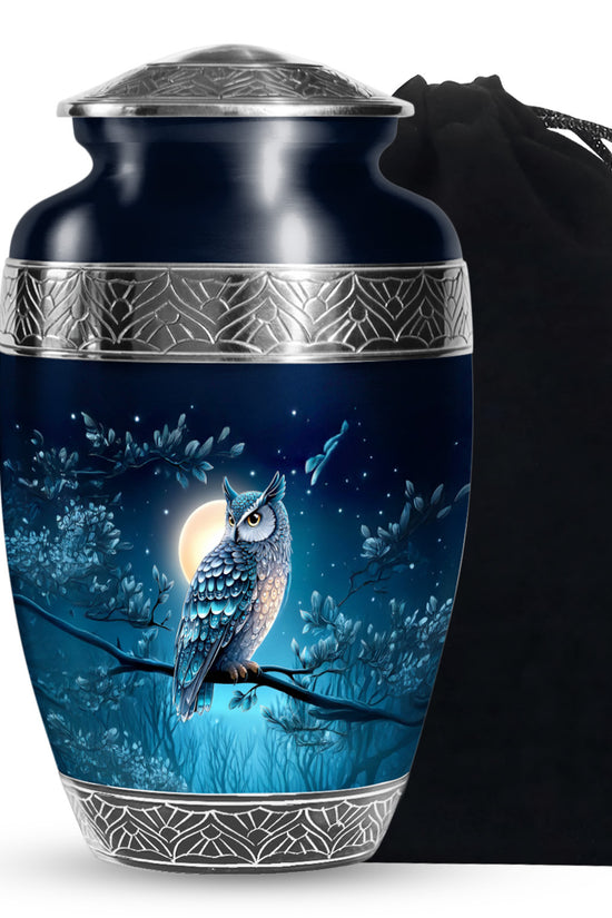 Blue Night Owl Memorial Urn - Decorative Urn For Male & Female