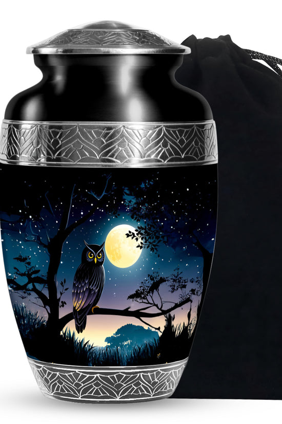 Black Owl Cremation Urn - Moonlight Memorial Urn For Human Ashes