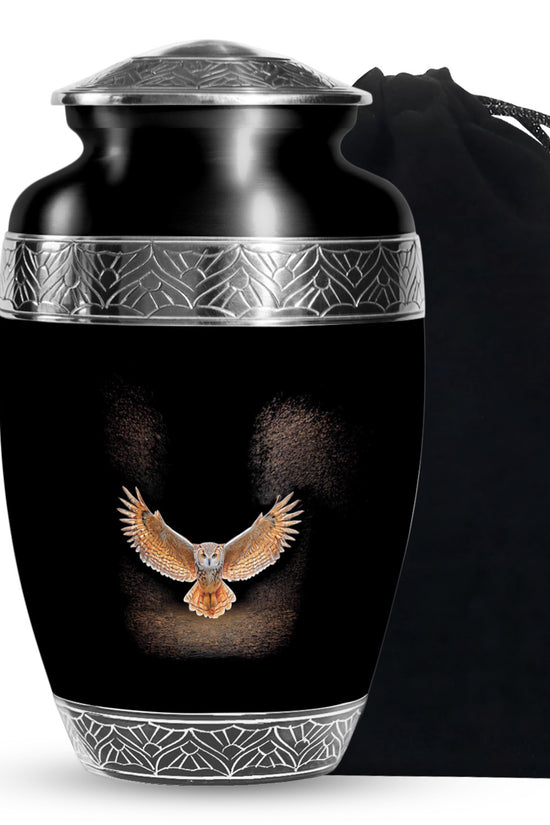Owl Cremation Urn - Black Memorial Urn For Human Ashes
