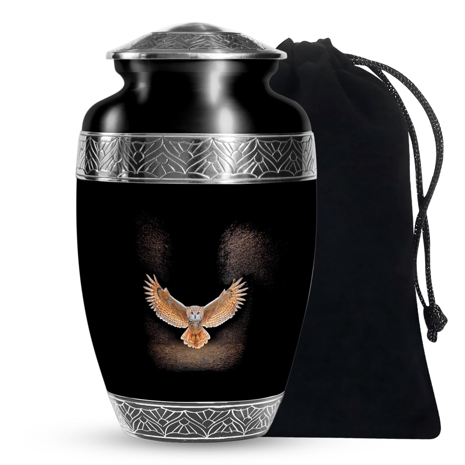 Owl Cremation Urn - Black Memorial Urn For Human Ashes