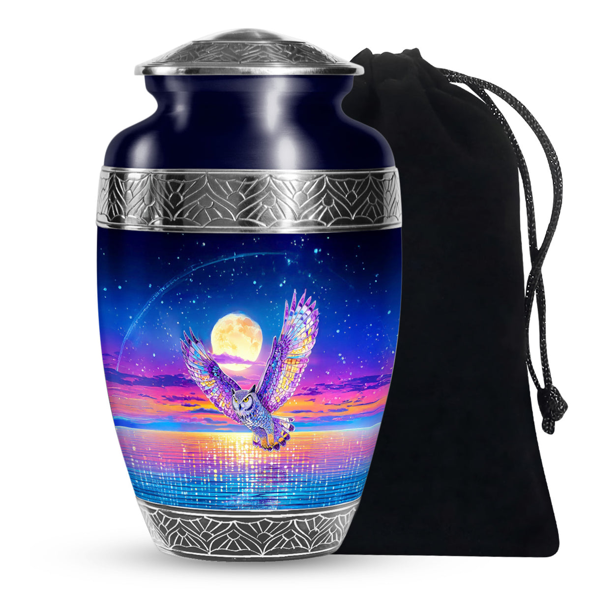 Colorful Owl Funeral Urn - Moonlight Memorial Urn For Loved Ones