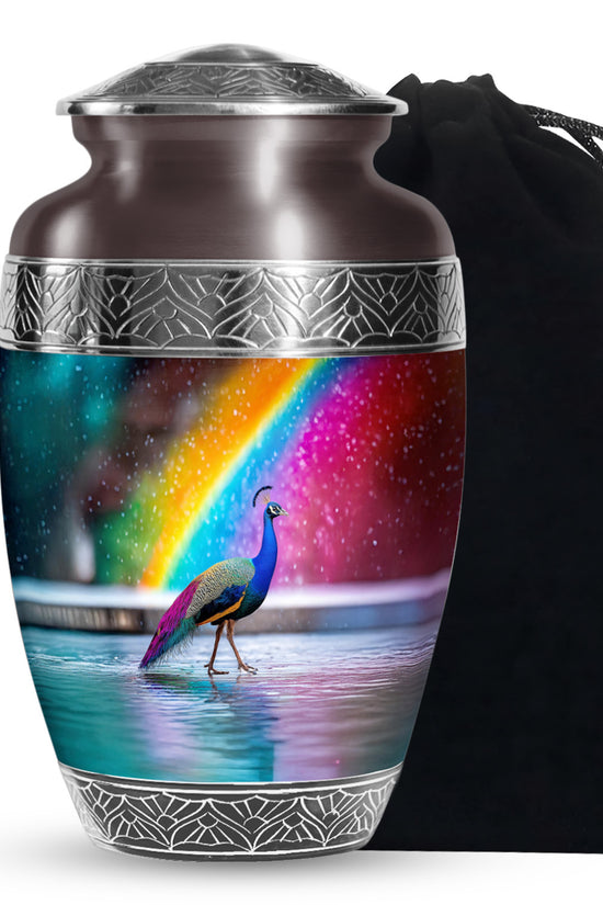 Peacock Rainbow Memorial Urn - Colorful Cremation Urn For Burial