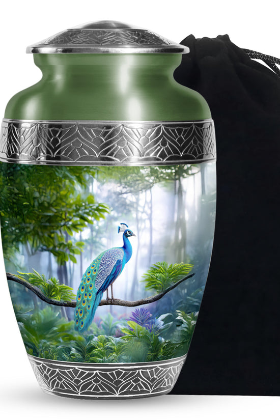Forest Peacock Memorial Urn - Nature Cremation Urn For Human Ashes