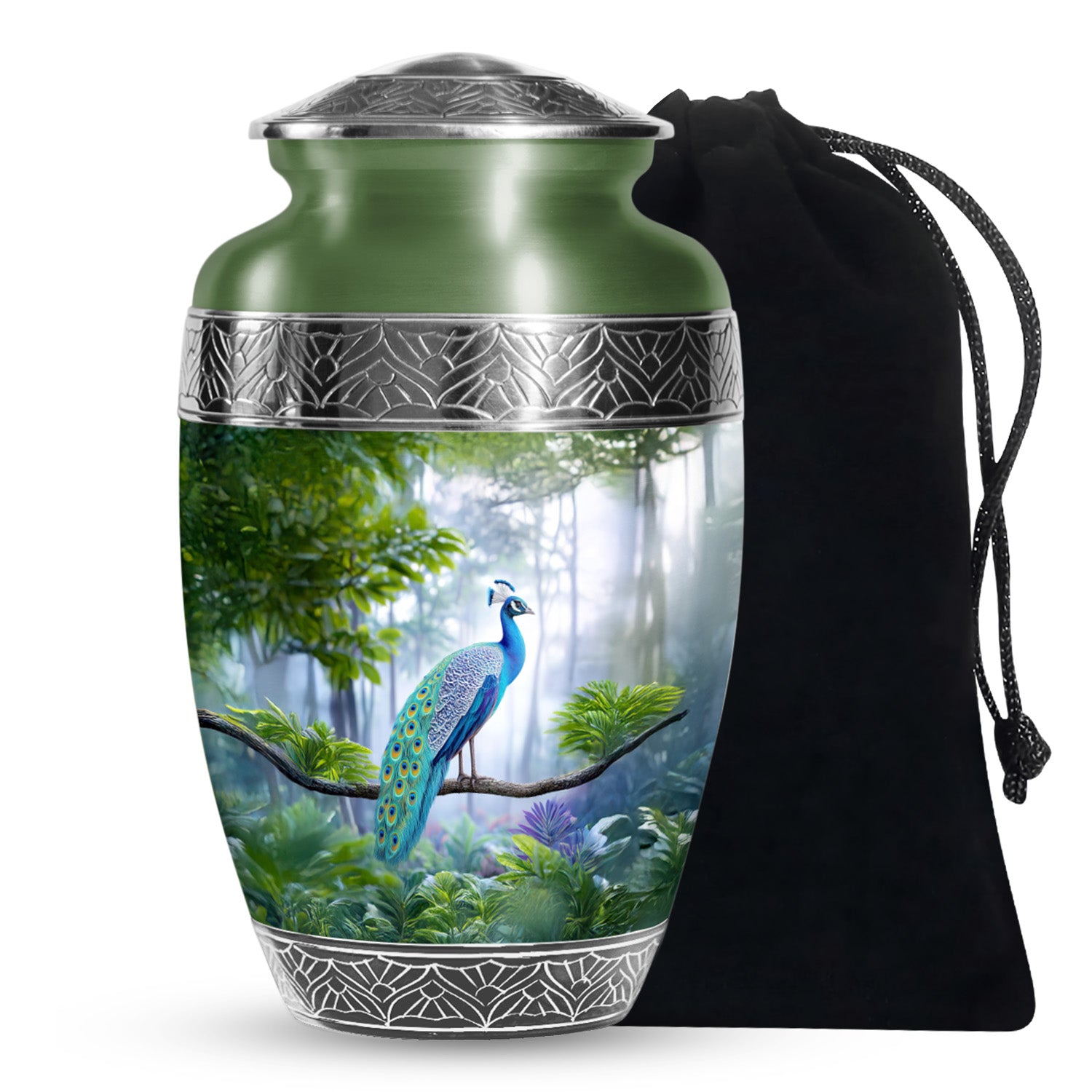 Forest Peacock Memorial Urn - Nature Cremation Urn For Human Ashes