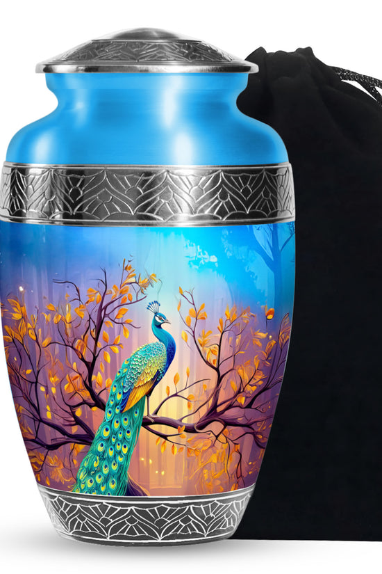 Autumn Peacock Funeral Urn - Elegant Memorial Urn For Adult Ashes