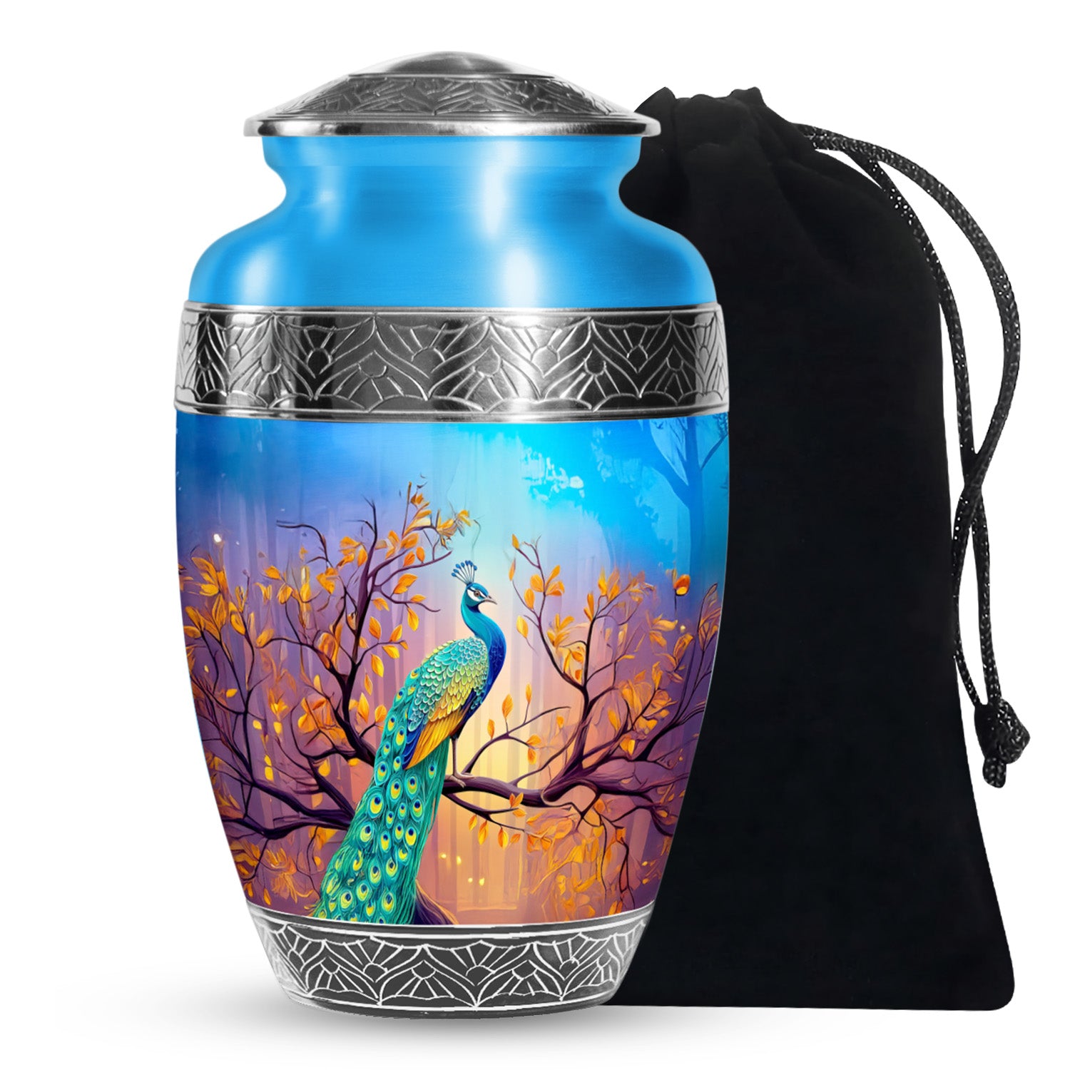 Autumn Peacock Funeral Urn - Elegant Memorial Urn For Adult Ashes