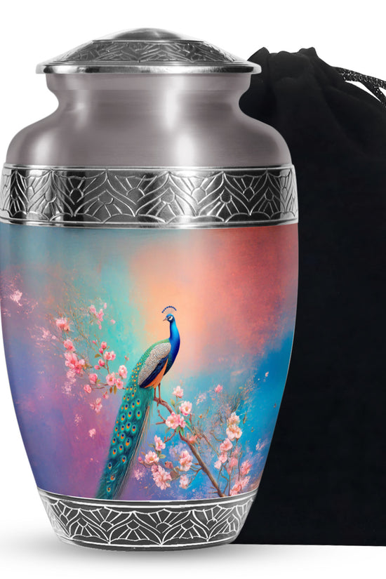 Cherry Blossom Peacock Cremation Urn - Beautiful Funeral Urn For Mom