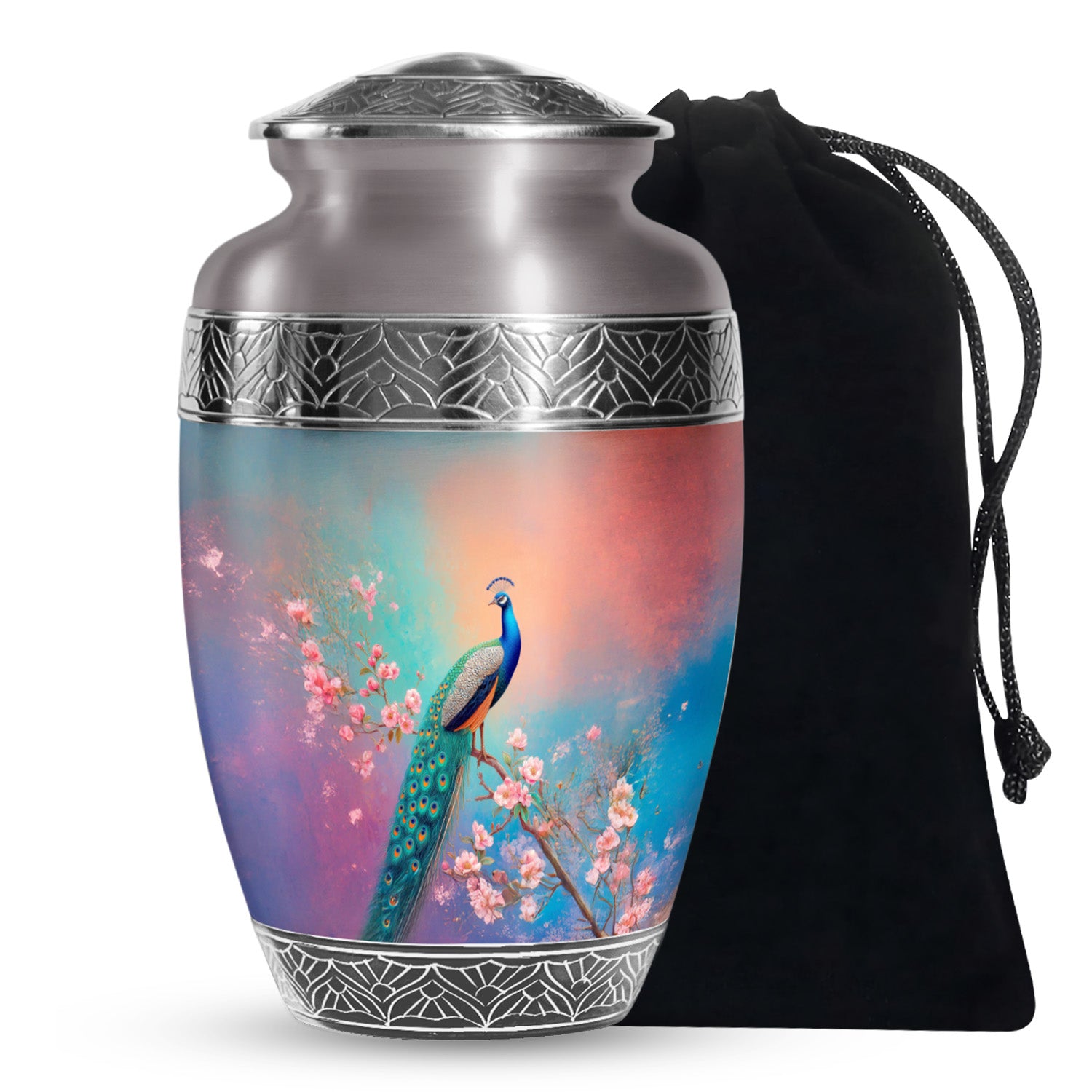 Cherry Blossom Peacock Cremation Urn - Beautiful Funeral Urn For Mom
