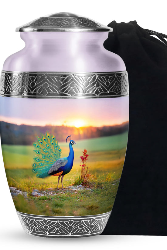 Sunset Peacock Memorial Urn - Elegant Cremation Urn For Loved Ones
