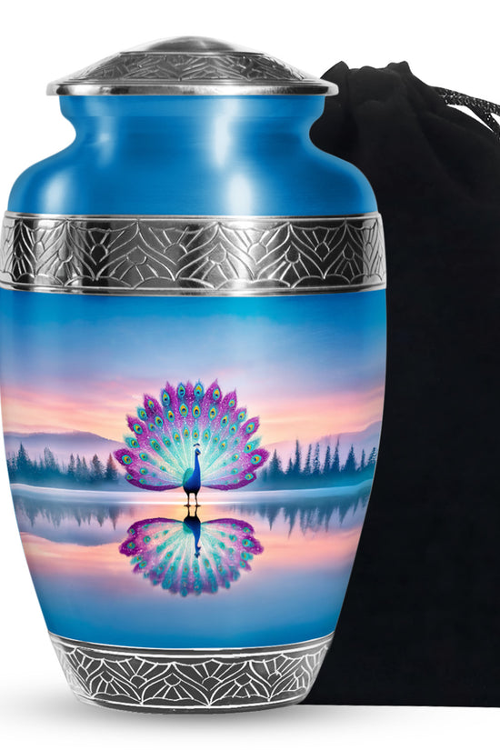 Colorful Peacock Cremation Urn - Sunset Lake Memorial Urn For Human Ashes