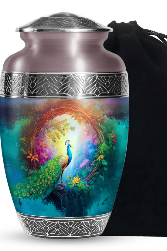 Beautiful Peacock Memorial Urn - Nature Funeral Urn For Ashes Adult