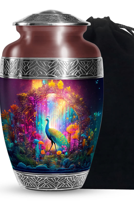 Colorful Peacock Funeral Urn - Forest Cremation Urn For Human Ashes