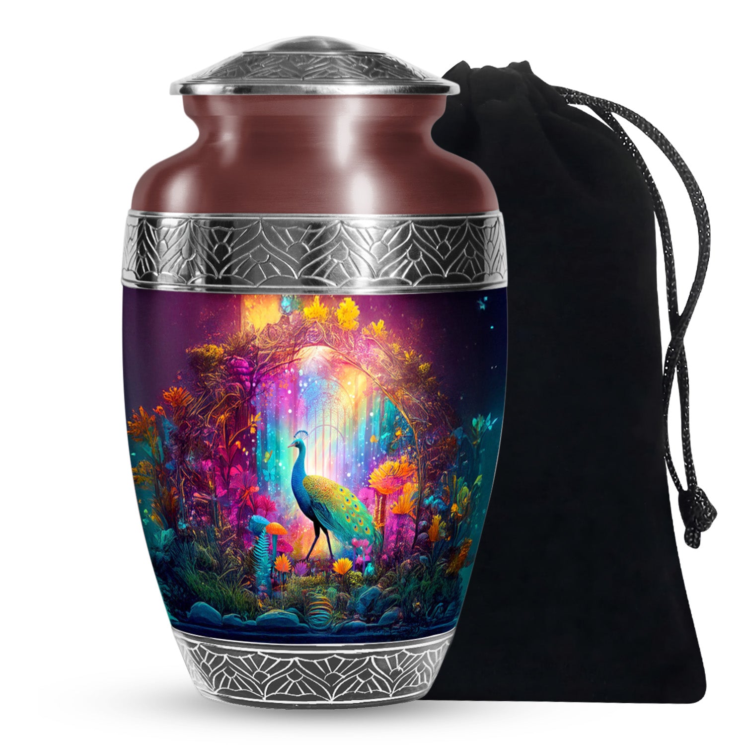 Colorful Peacock Funeral Urn - Forest Cremation Urn For Human Ashes