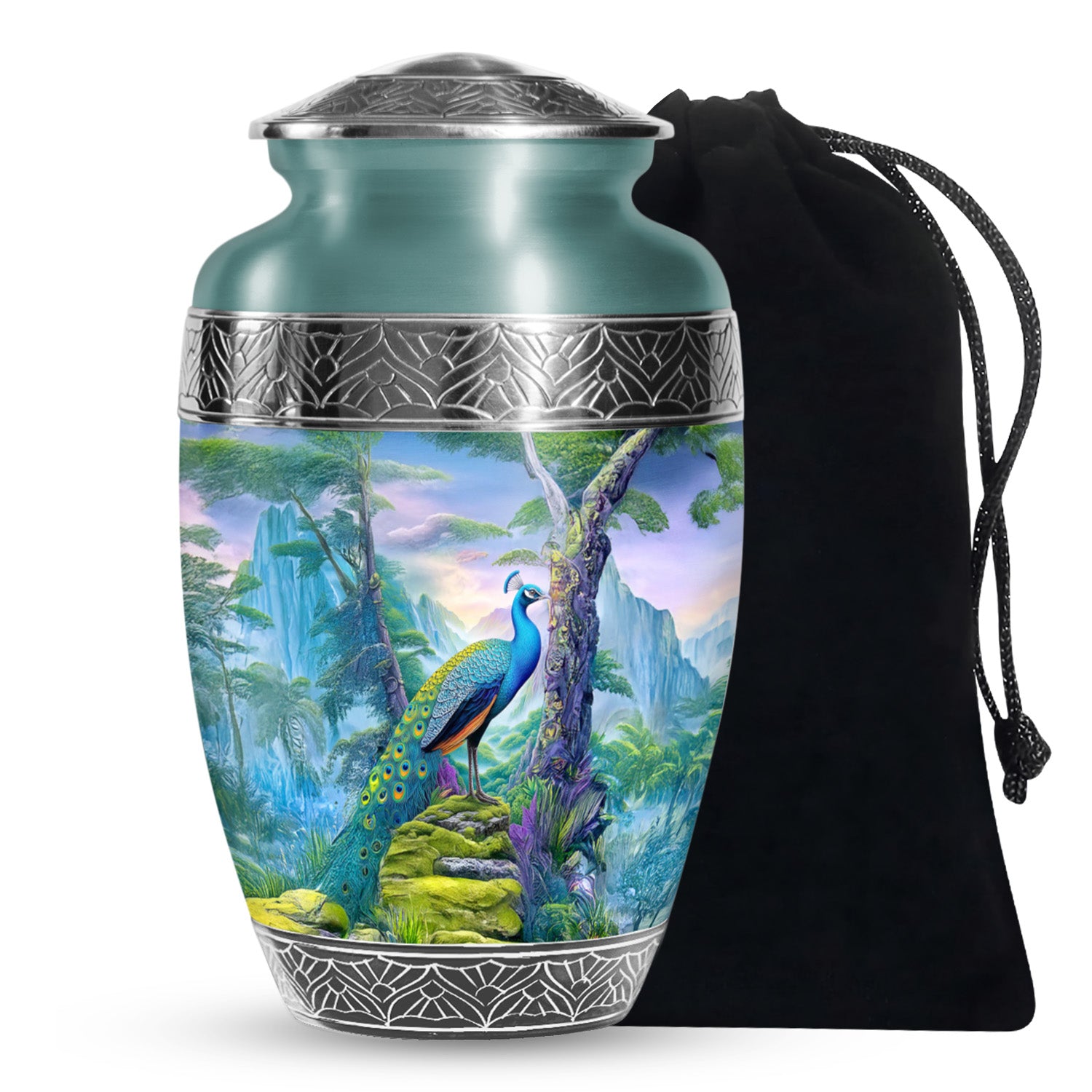 Peacock Mountain Memorial Urn - Scenic Nature Cremation Urn For Ashes