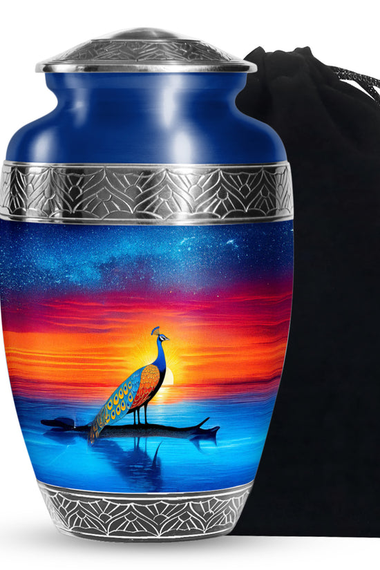 Peacock Sunset Memorial Urn - Artistic Cremation Urn For Burial