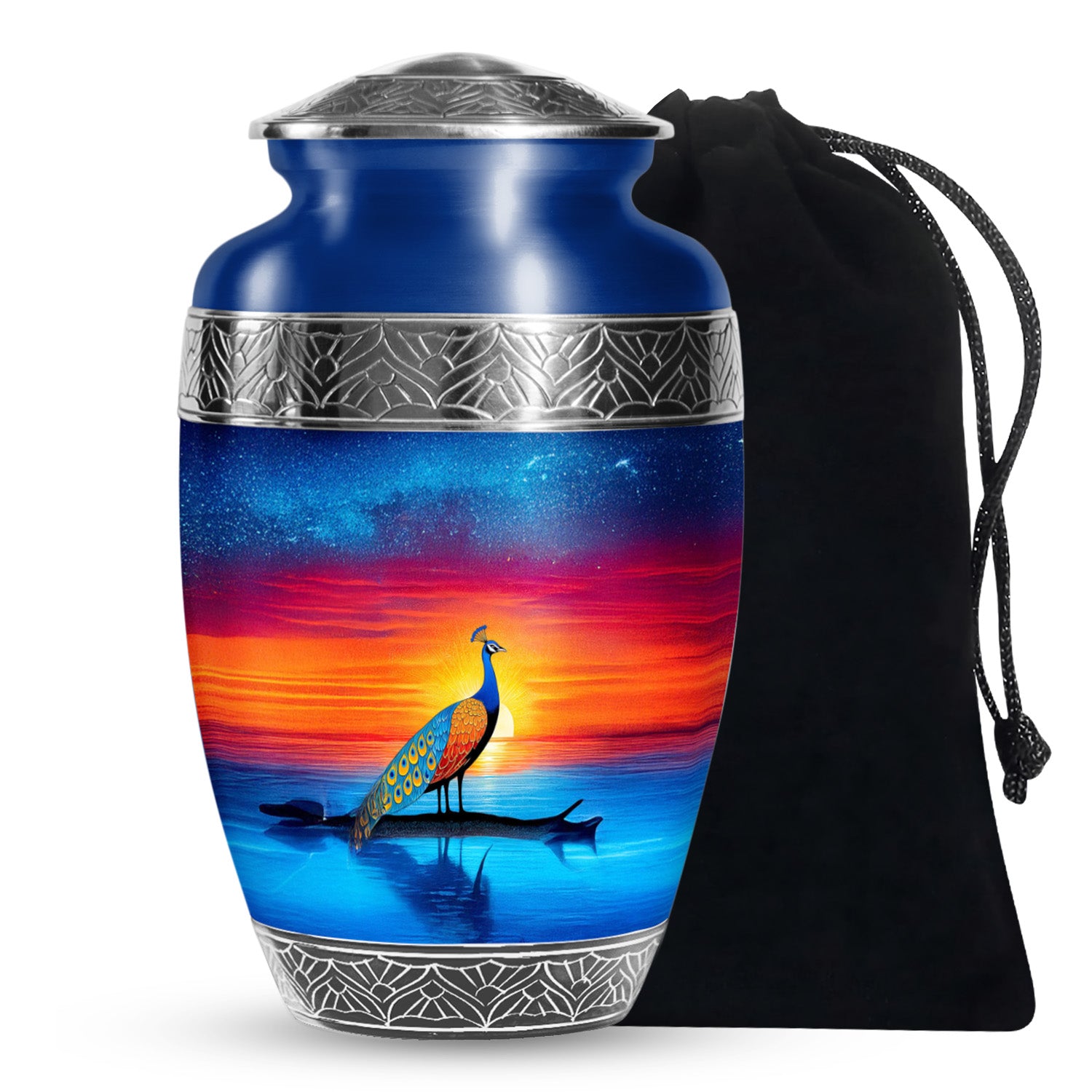 Peacock Sunset Memorial Urn - Artistic Cremation Urn For Burial