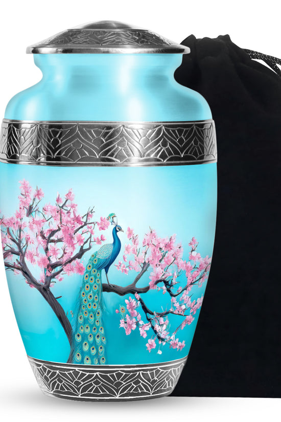 Peacock Nature Funeral Urn - Cherry Blossom Memorial Urn For Loved Ones
