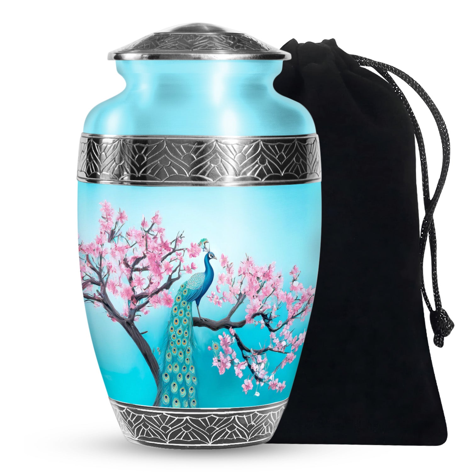 Peacock Nature Funeral Urn - Cherry Blossom Memorial Urn For Loved Ones