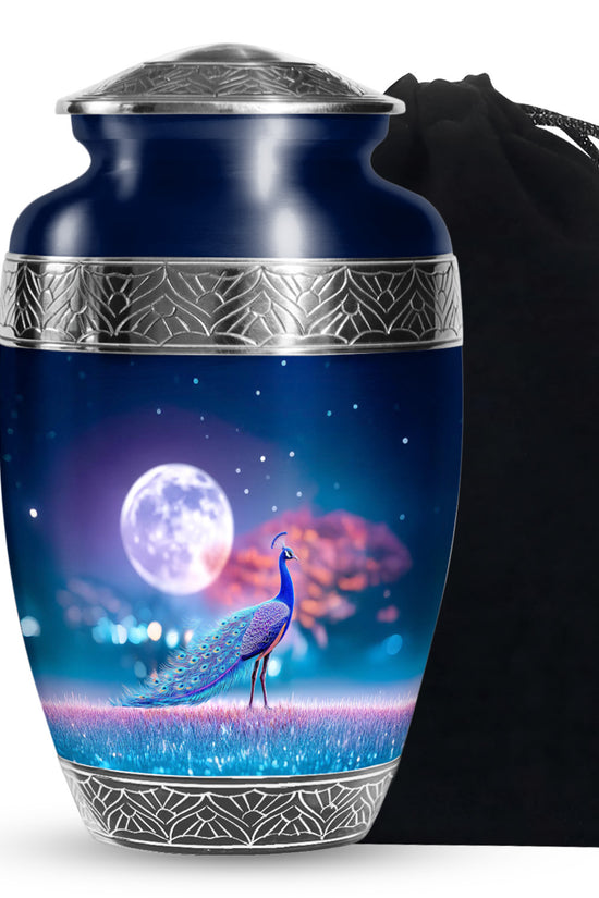 Beautiful Peacock Funeral Urn - Moonlight Theme Cremation Urn For Human Ashes