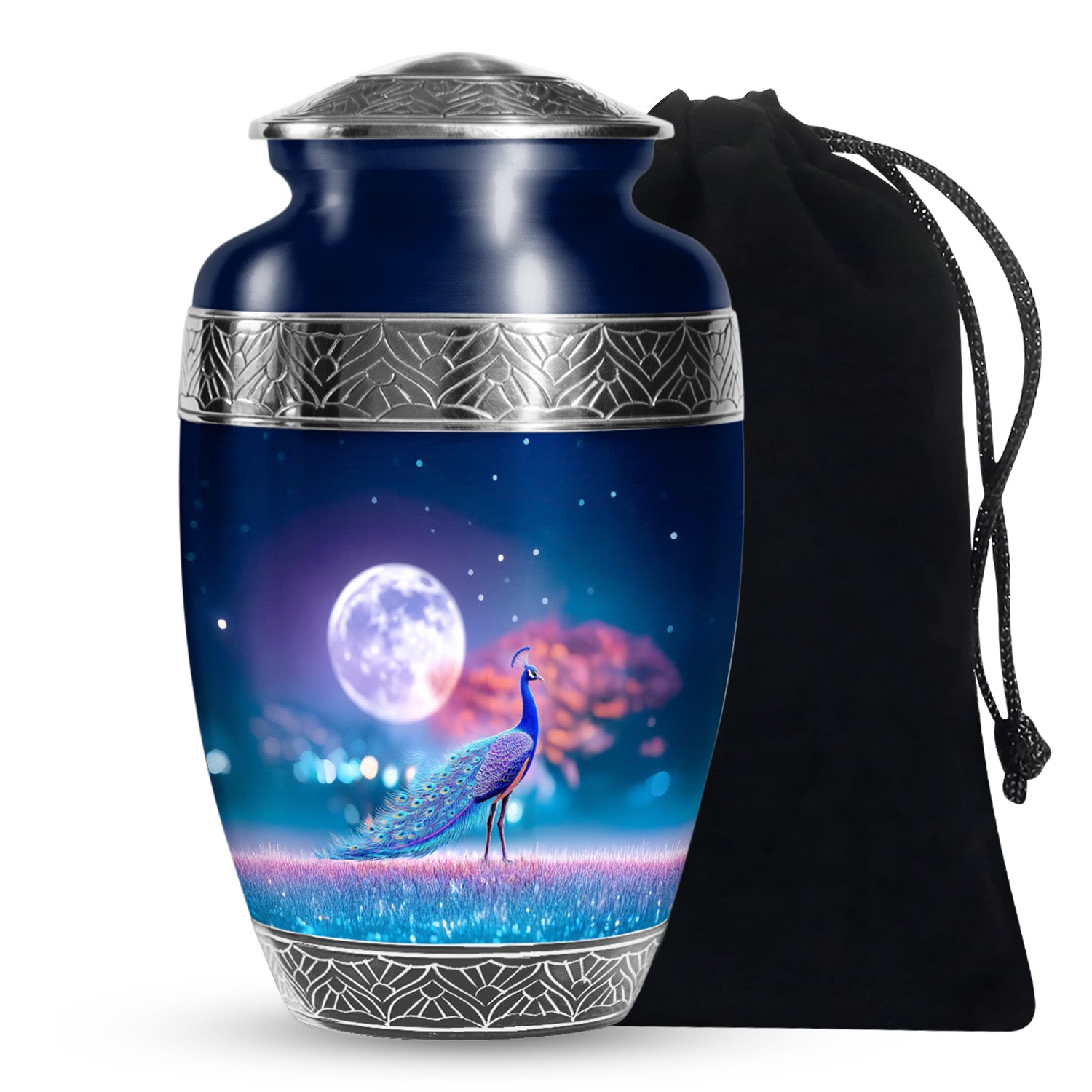 Beautiful Peacock Funeral Urn - Moonlight Theme Cremation Urn For Human Ashes