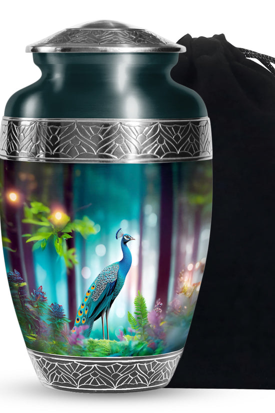 Elegant Peacock Memorial Urn - Beautiful Forest Memorial Urn For Loved Ones
