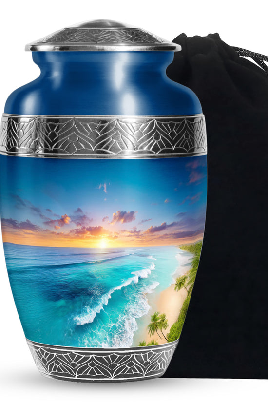 Blue Ocean Waves Funeral Urn For Ashes - Urn For Men & Women