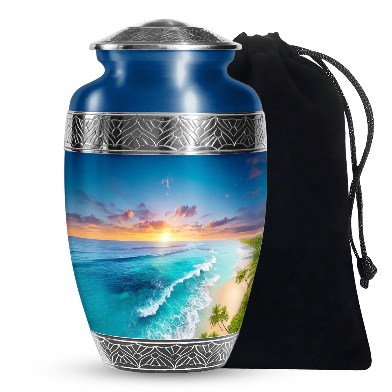 Blue Ocean Waves Funeral Urn For Ashes - Urn For Men & Women