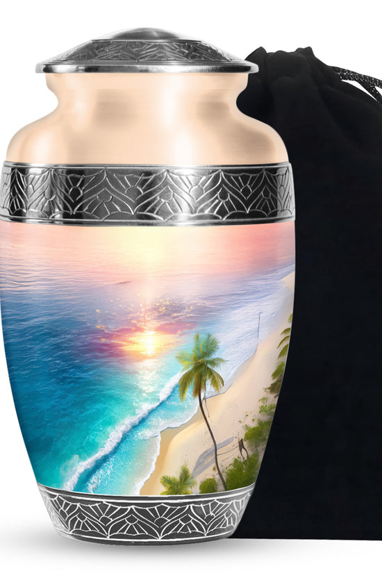Palm Trees Cremation Urn For Adult Female - Sunset Funeral Urn For Women