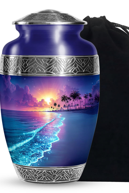 Purple Night Memorial Urn For Ashes - Beach Themed Urn For Funeral