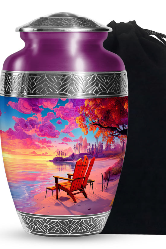 Beach Resting Place Urn For Men - Pink Memorial Ashes Urn For Funeral