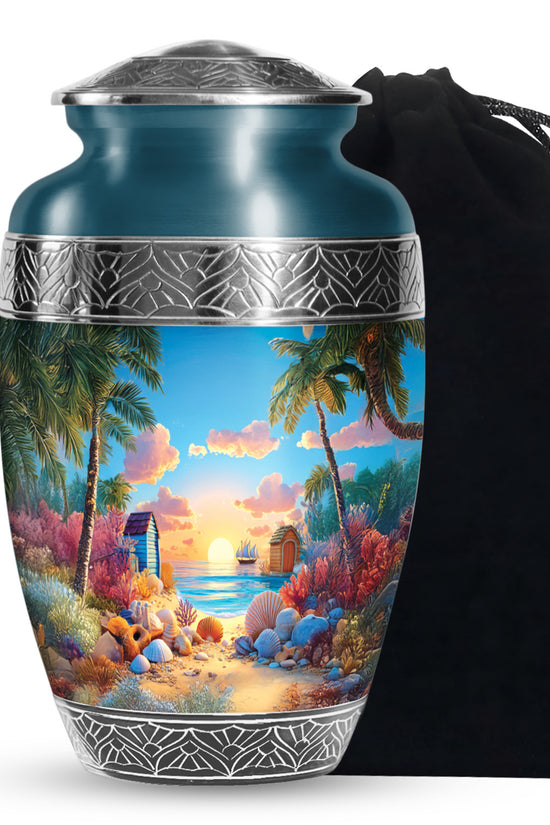 Animated Beach Funeral Urn For Ashes - Seashell Memorial Urn For Ashes