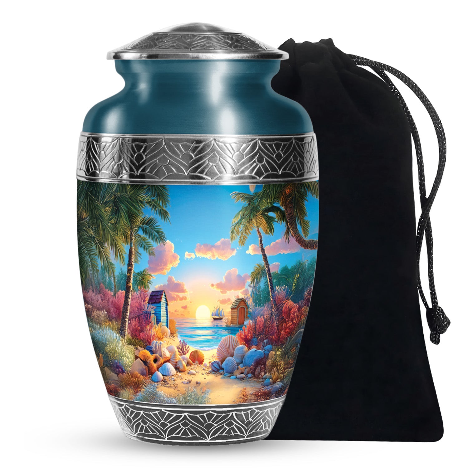 Animated Beach Funeral Urn For Ashes - Seashell Memorial Urn For Ashes